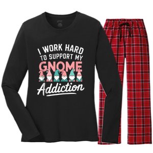 I Work Hard To Support My Gnome Addiction Women's Long Sleeve Flannel Pajama Set 