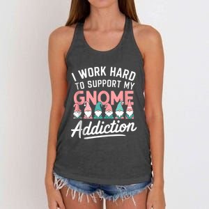 I Work Hard To Support My Gnome Addiction Women's Knotted Racerback Tank