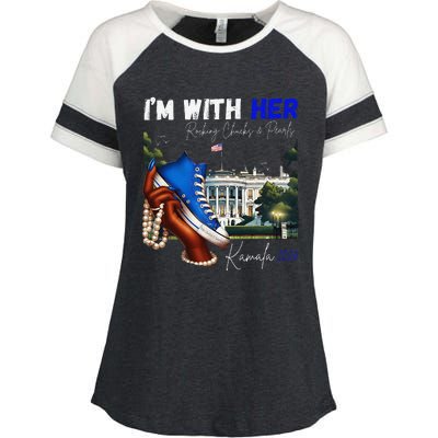 IM With Her Rocking Chucks & Pearls Kamala 2024 Gift Enza Ladies Jersey Colorblock Tee