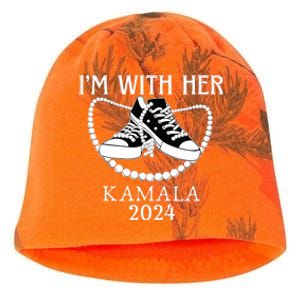 Im With Her Kamala Chucks And Pearls Election 2024 Kati - Camo Knit Beanie