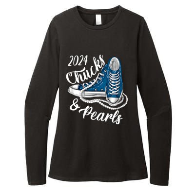 IM With Her Chucks And Pearls 2024 Kamala Election Sneakers Womens CVC Long Sleeve Shirt