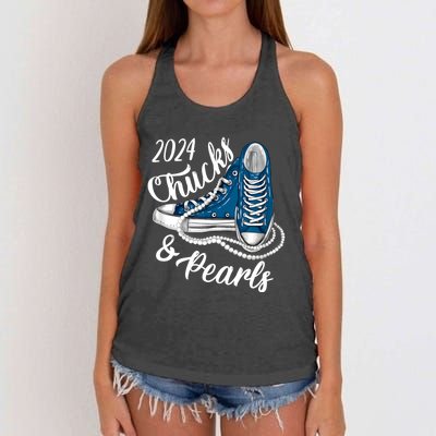 IM With Her Chucks And Pearls 2024 Kamala Election Sneakers Women's Knotted Racerback Tank