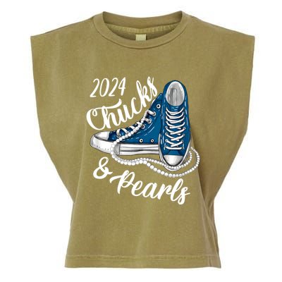 IM With Her Chucks And Pearls 2024 Kamala Election Sneakers Garment-Dyed Women's Muscle Tee