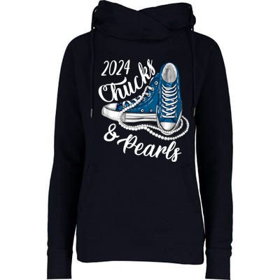 IM With Her Chucks And Pearls 2024 Kamala Election Sneakers Womens Funnel Neck Pullover Hood