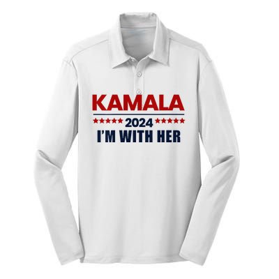 IM With Her Kamala Vote For 2024 President Kamala Harris V Neck Silk Touch Performance Long Sleeve Polo