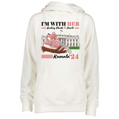 Im With Her Rocking Chucks And Pearls Kamala Harris 2024 Election Womens Funnel Neck Pullover Hood