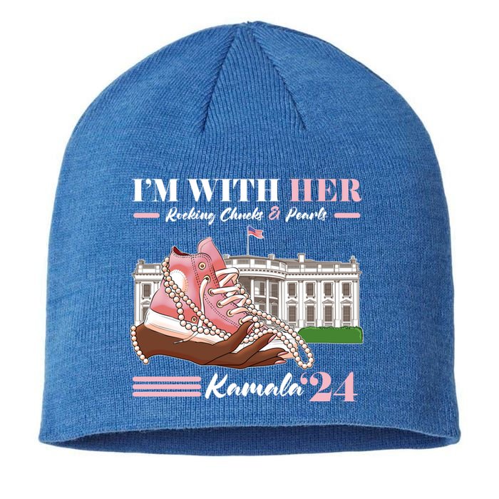 Im With Her Rocking Chucks And Pearls Kamala Harris 2024 Election Sustainable Beanie