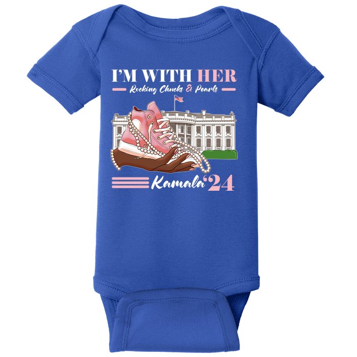 Im With Her Rocking Chucks And Pearls Kamala Harris 2024 Election Baby Bodysuit