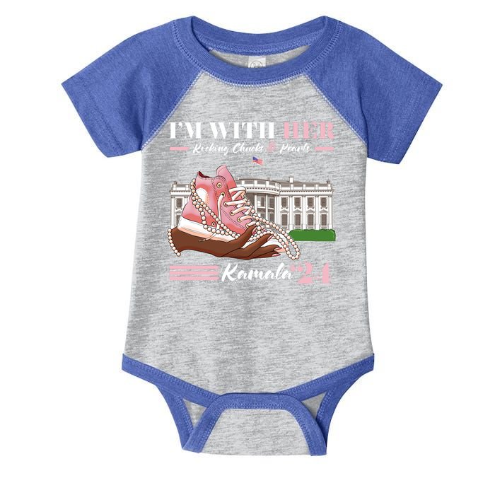 Im With Her Rocking Chucks And Pearls Kamala Harris 2024 Election Infant Baby Jersey Bodysuit