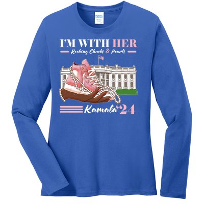 Im With Her Rocking Chucks And Pearls Kamala Harris 2024 Election Ladies Long Sleeve Shirt