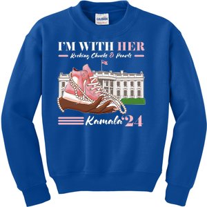 Im With Her Rocking Chucks And Pearls Kamala Harris 2024 Election Kids Sweatshirt