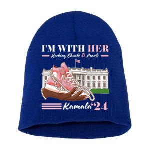 Im With Her Rocking Chucks And Pearls Kamala Harris 2024 Election Short Acrylic Beanie