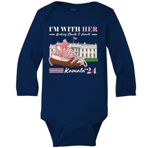 Im With Her Rocking Chucks And Pearls Kamala Harris 2024 Election Baby Long Sleeve Bodysuit