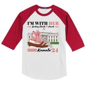 Im With Her Rocking Chucks And Pearls Kamala Harris 2024 Election Kids Colorblock Raglan Jersey