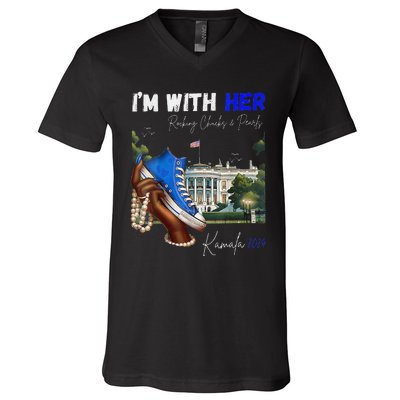 IM With Her Rocking Chucks & Pearls Kamala 2024 V-Neck T-Shirt