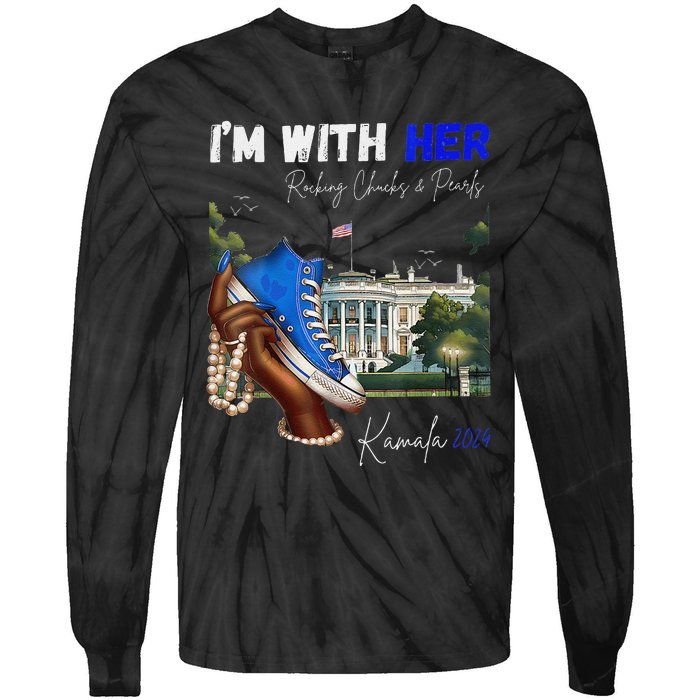 IM With Her Rocking Chucks & Pearls Kamala 2024 Tie-Dye Long Sleeve Shirt