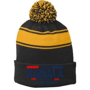 Im With Her Kamala Vote For 2024 President Kamala Harris Stripe Pom Pom Beanie