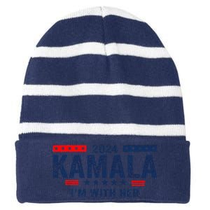 Im With Her Kamala Vote For 2024 President Kamala Harris Striped Beanie with Solid Band