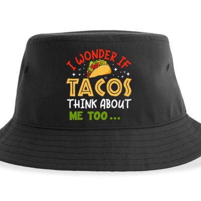 I Wonder If Tacos Think About Me Too Funny Taco Sustainable Bucket Hat