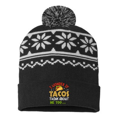 I Wonder If Tacos Think About Me Too Funny Taco USA-Made Snowflake Beanie