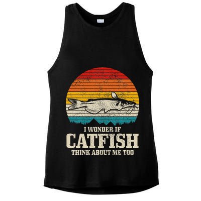 I Wonder If Catfish Think About Me Vintage Funny Catfishing Ladies PosiCharge Tri-Blend Wicking Tank