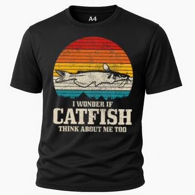 I Wonder If Catfish Think About Me Vintage Funny Catfishing Performance Shirt
