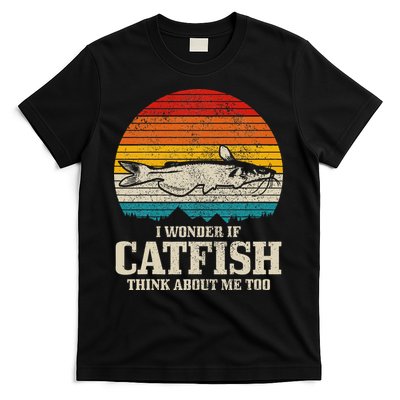I Wonder If Catfish Think About Me Vintage Funny Catfishing T-Shirt