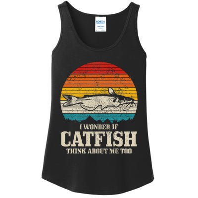 I Wonder If Catfish Think About Me Vintage Funny Catfishing Ladies Essential Tank