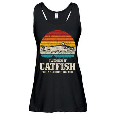 I Wonder If Catfish Think About Me Vintage Funny Catfishing Ladies Essential Flowy Tank