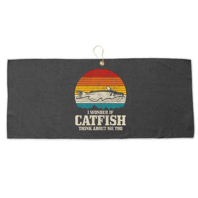 I Wonder If Catfish Think About Me Vintage Funny Catfishing Large Microfiber Waffle Golf Towel