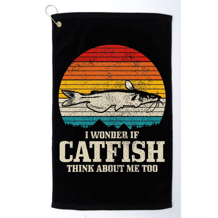 I Wonder If Catfish Think About Me Vintage Funny Catfishing Golf Towel
