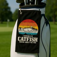 I Wonder If Catfish Think About Me Vintage Funny Catfishing Golf Towel