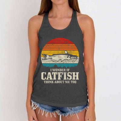 I Wonder If Catfish Think About Me Vintage Funny Catfishing Women's Knotted Racerback Tank