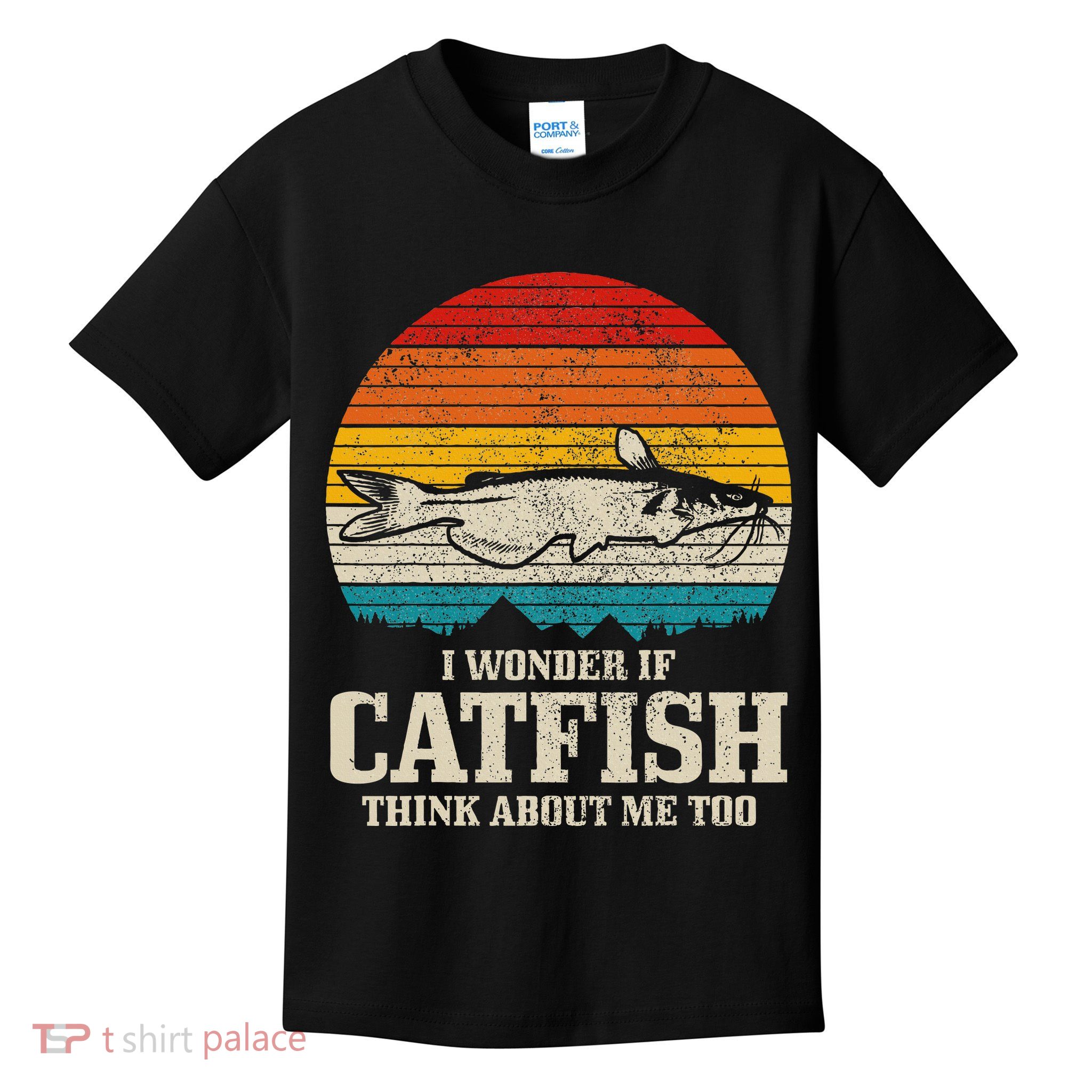 I Wonder If Catfish Think About Me Vintage Funny Catfishing Kids T-Shirt