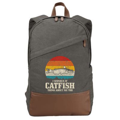 I Wonder If Catfish Think About Me Vintage Funny Catfishing Cotton Canvas Backpack