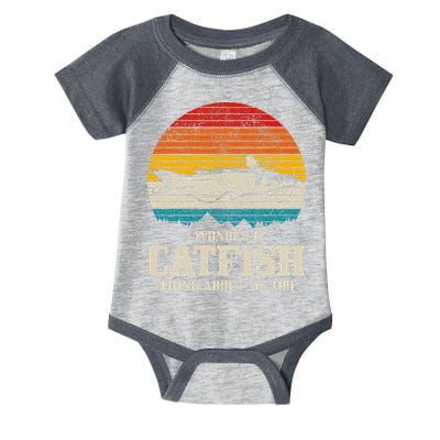 I Wonder If Catfish Think About Me Vintage Funny Catfishing Infant Baby Jersey Bodysuit