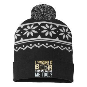 I Wonder If Beer Thinks About Me Too USA-Made Snowflake Beanie