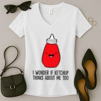 I Wonder If K.E.T.C.H.U.P Thinks About Me Too Funny Women's V-Neck T-Shirt