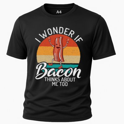 I Wonder If Bacon Thinks About Me Too Bacon Lover Cooling Performance Crew T-Shirt