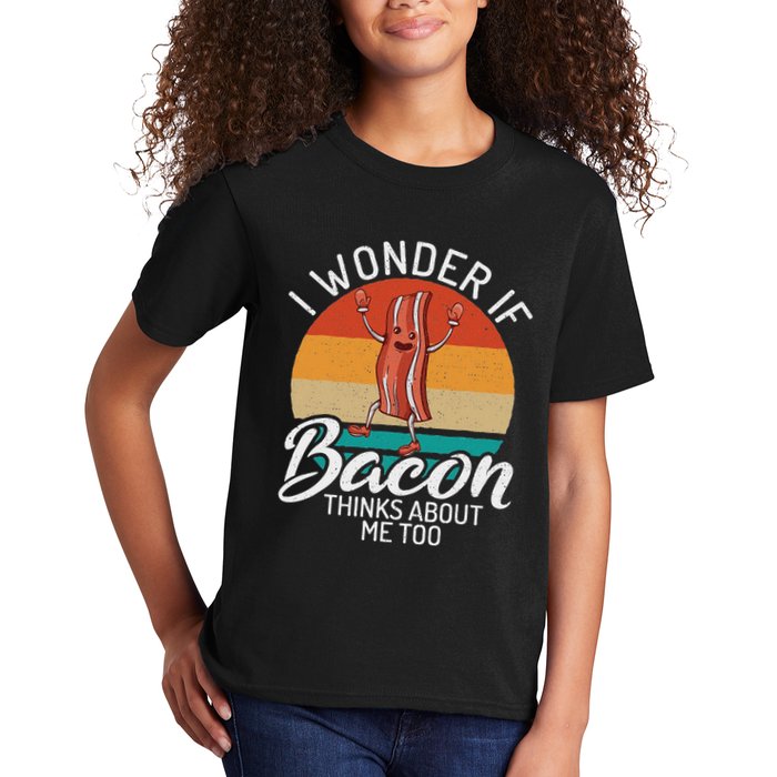 I Wonder If Bacon Thinks About Me Too Bacon Lover Kids T-Shirt