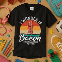 I Wonder If Bacon Thinks About Me Too Bacon Lover Kids T-Shirt
