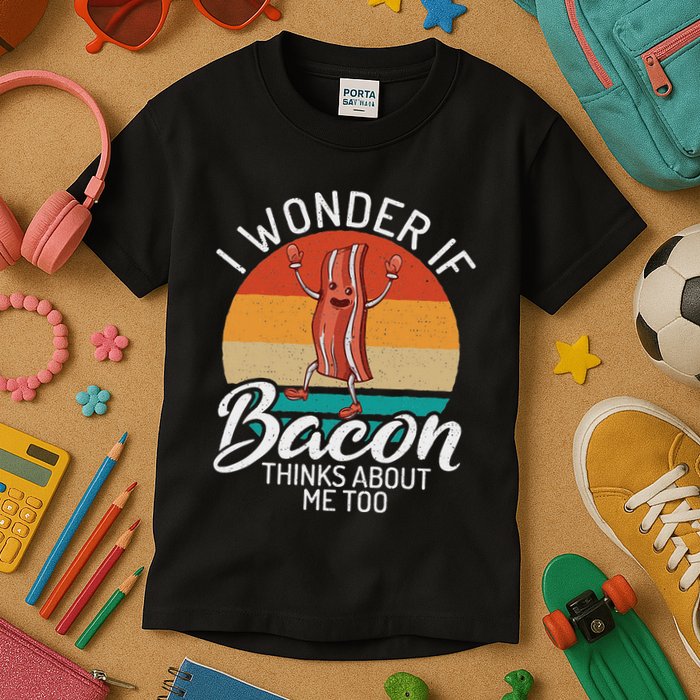 I Wonder If Bacon Thinks About Me Too Bacon Lover Kids T-Shirt