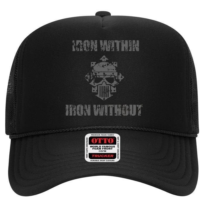 Iron Within Iron Without Marines Helmet Distresses High Crown Mesh Back Trucker Hat