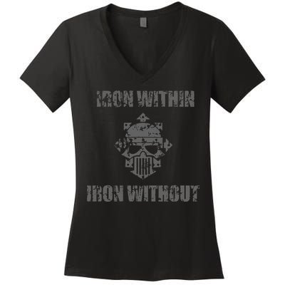 Iron Within Iron Without Marines Helmet Distresses Women's V-Neck T-Shirt