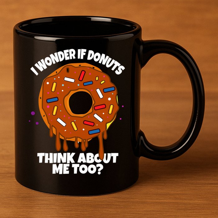 I Wonder If Donuts Think About Me Too | Doughnuts Cute Donut 11oz C Handle Ceramic Mug
