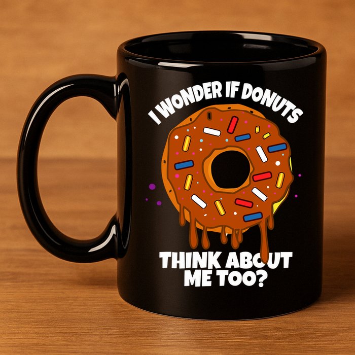 I Wonder If Donuts Think About Me Too | Doughnuts Cute Donut 11oz C Handle Ceramic Mug