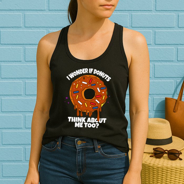 I Wonder If Donuts Think About Me Too | Doughnuts Cute Donut Womens Tank Top
