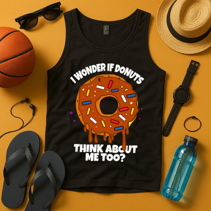 I Wonder If Donuts Think About Me Too | Doughnuts Cute Donut Tank Top