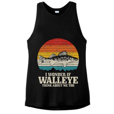 I Wonder If Walleye Think About Me Vintage Fishing Walleye Ladies PosiCharge Tri-Blend Wicking Tank