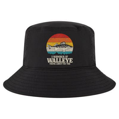 I Wonder If Walleye Think About Me Vintage Fishing Walleye Cool Comfort Performance Bucket Hat